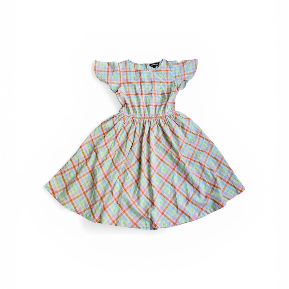 Girl’s Lands End Plaid Fluffer Sleeve Dress Size 14
